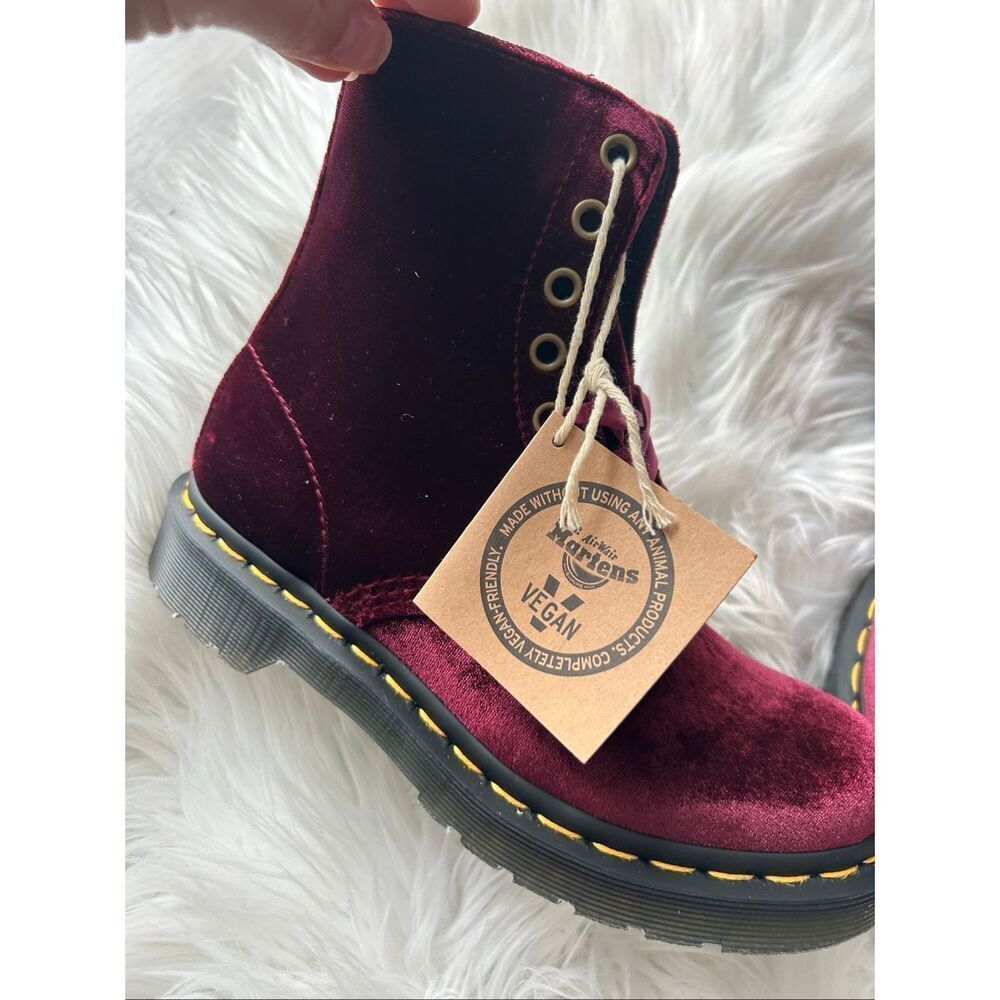 Dr. Martens Women’s Vegan 1460 Pascal Velvet Boots – 8-Eye Lace-Up Combat Boot s - Picture 3 of 8